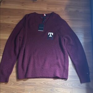 Tommy Hilfiger Red V-Neck Sweater